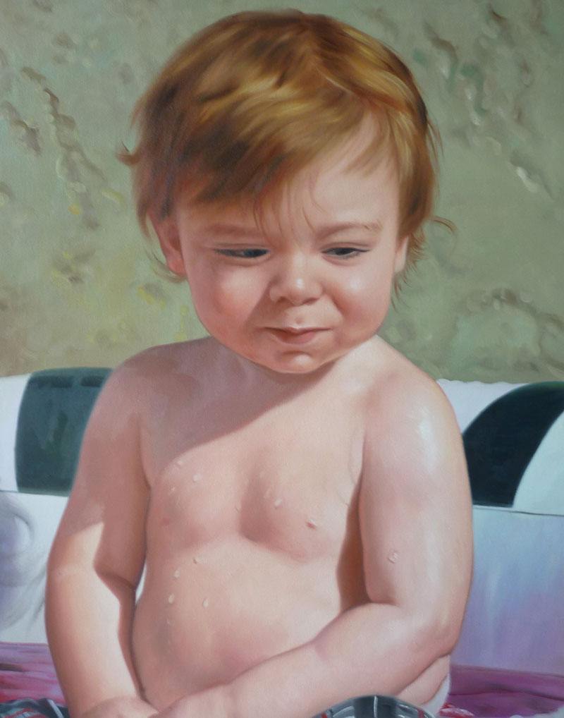 a custom oil painting of an young boy with light brown hair