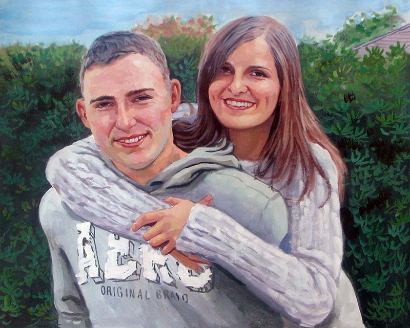young couple portrait hand painted