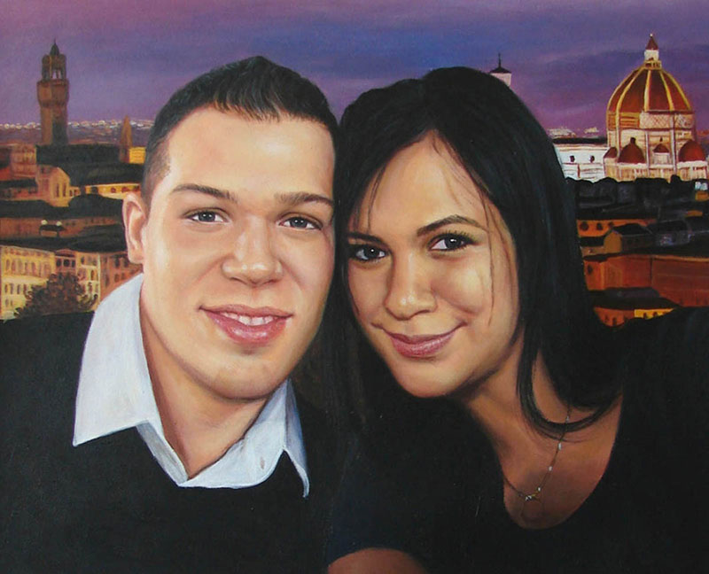 custom acrylic painting of couple on vacation