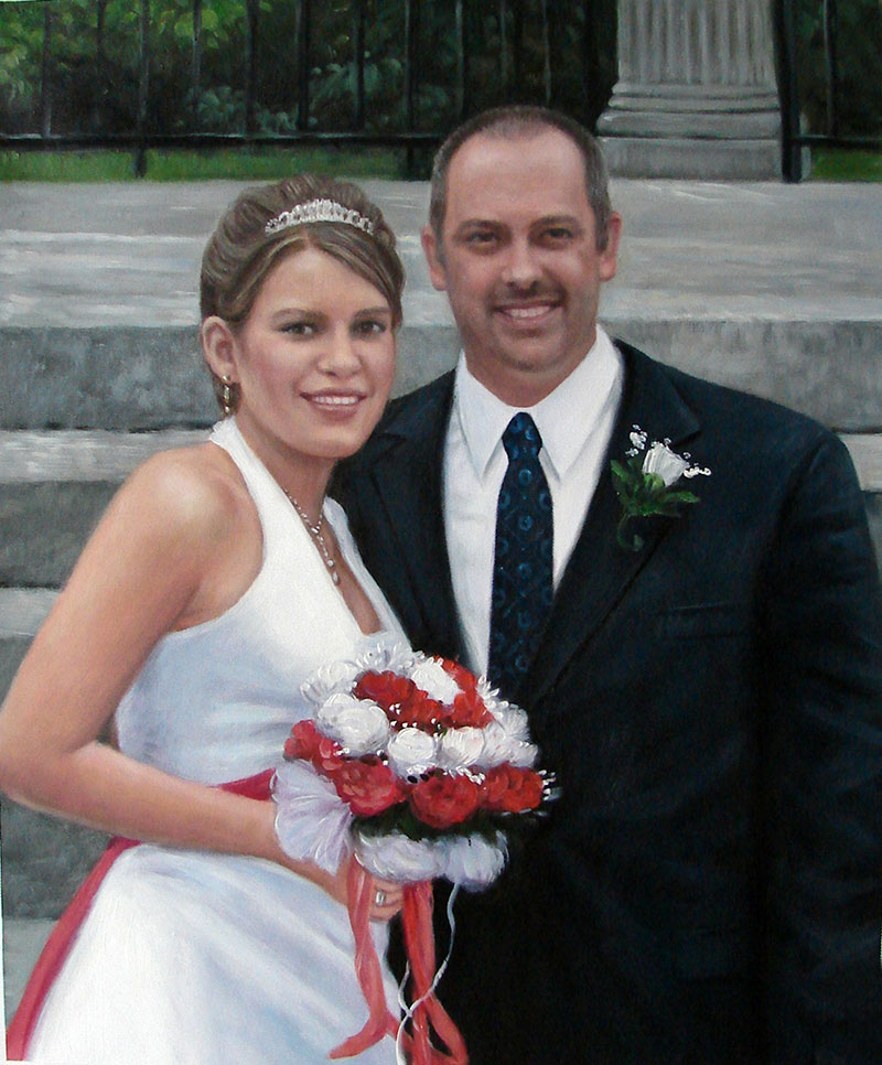custom acrylic painting of couple on wedding day