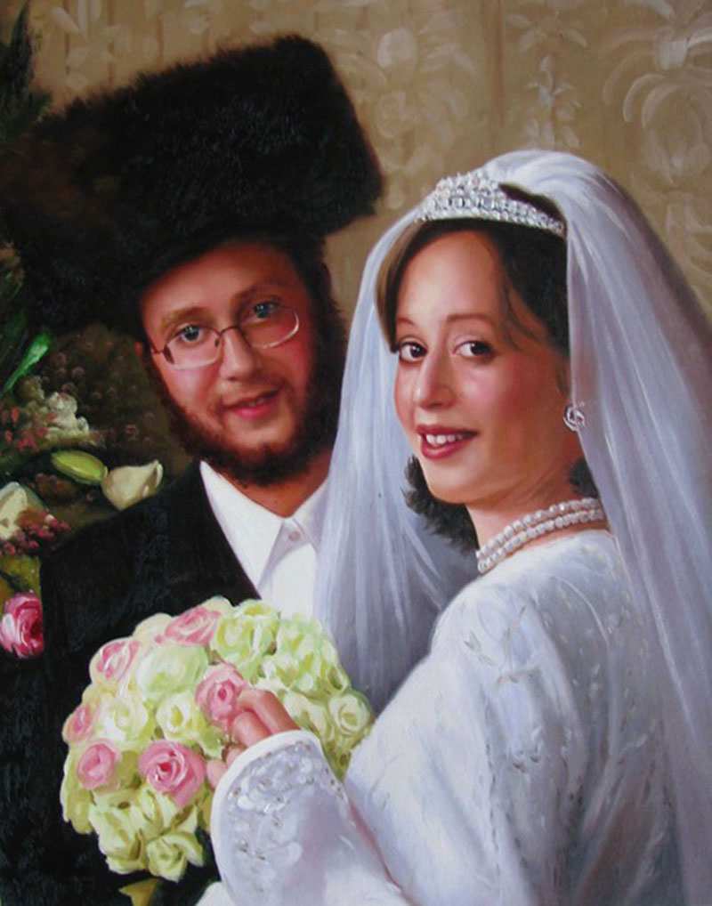an oil painting of jewish couple