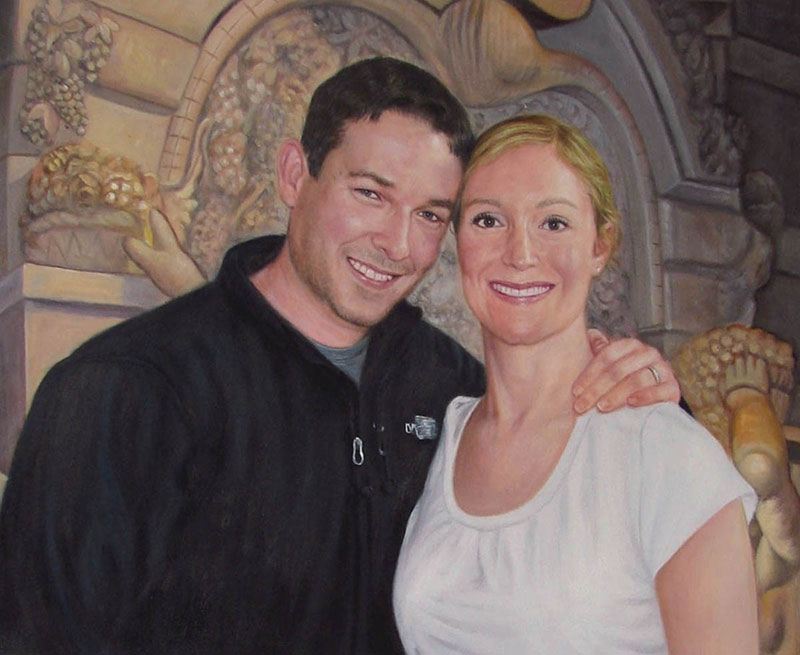 custom acrylic painting of brunette man and blonde woman