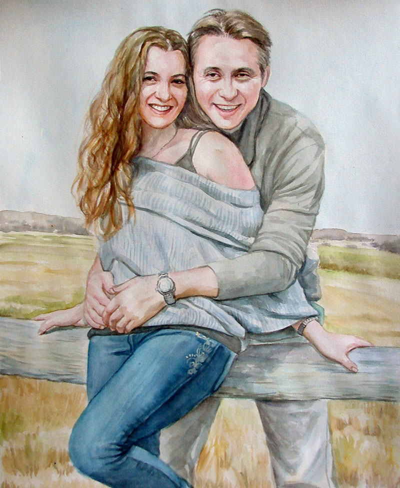 watercolor portrait of a loving couple