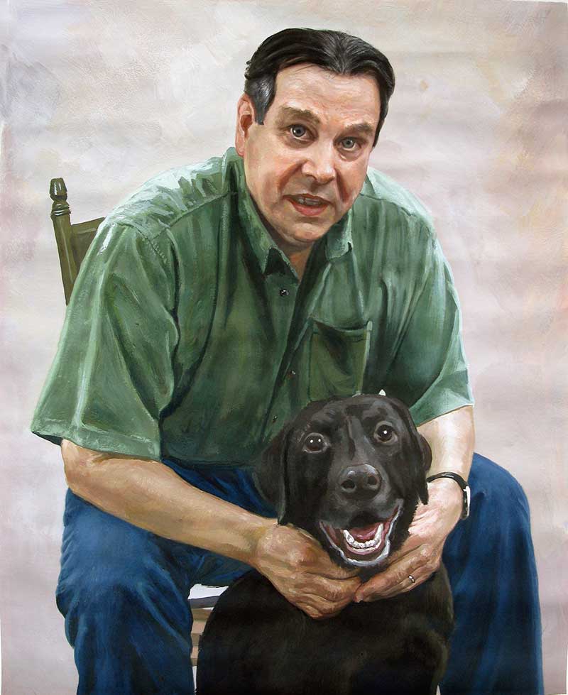 man and dog portrait in pastel