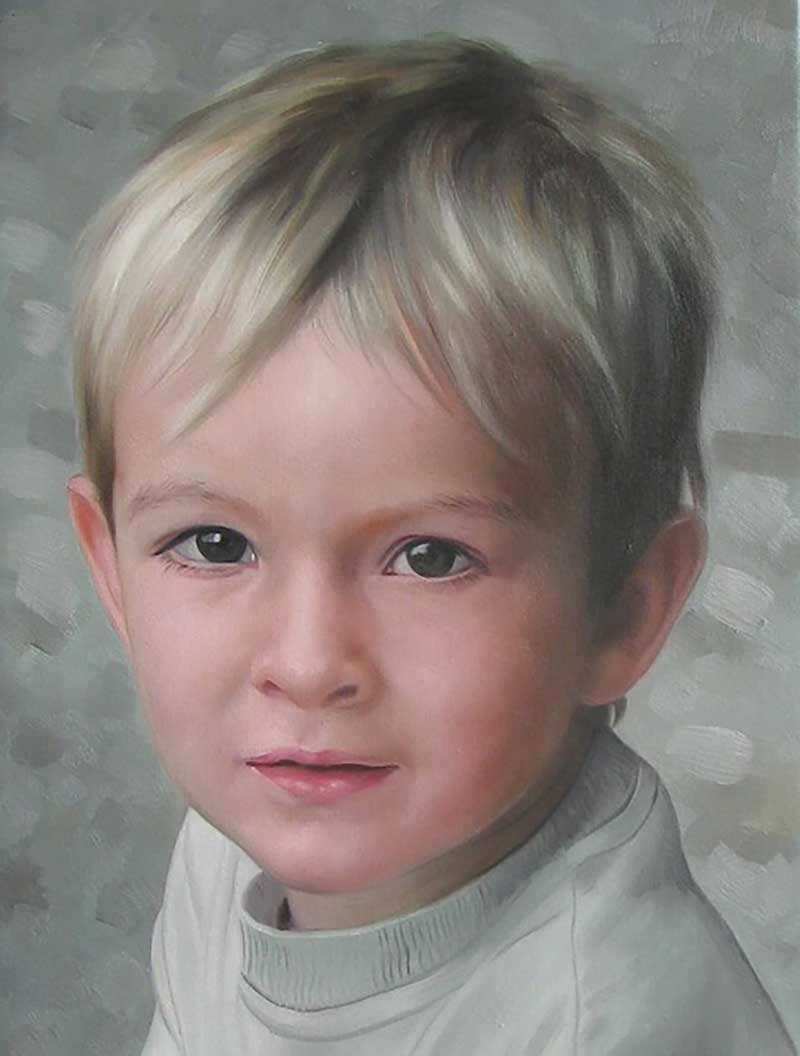  an oil painting portrait of a blonde young boy