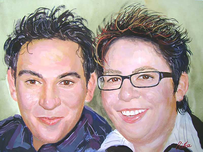 Portrait peinture pastel d'un joli couple