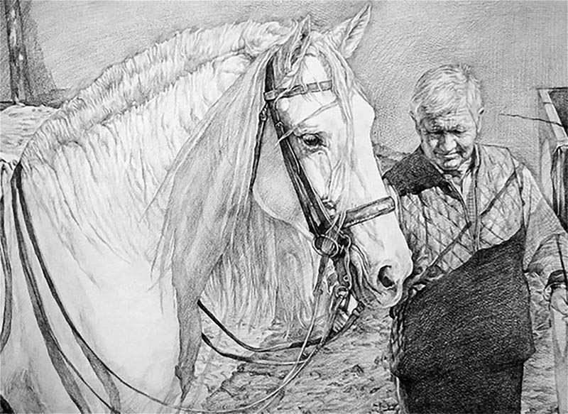 pintura del caballo con el propietario