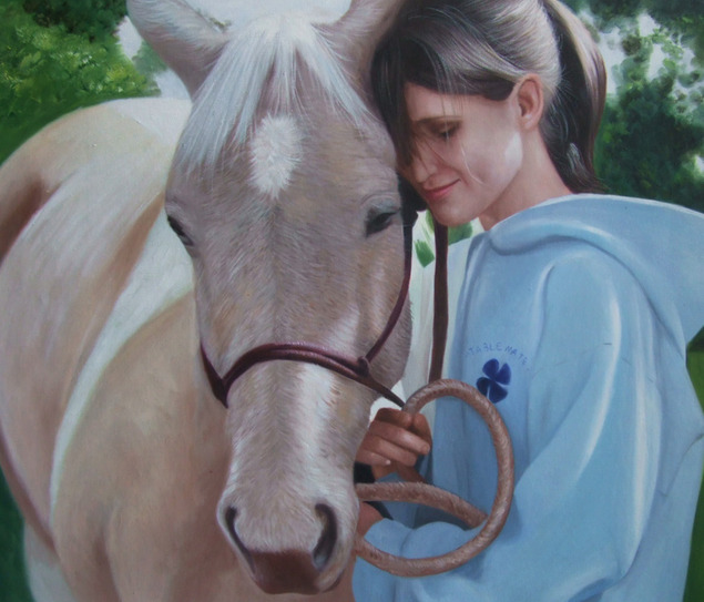 Cavallo e ragazza dipinto ad olio da fotografia