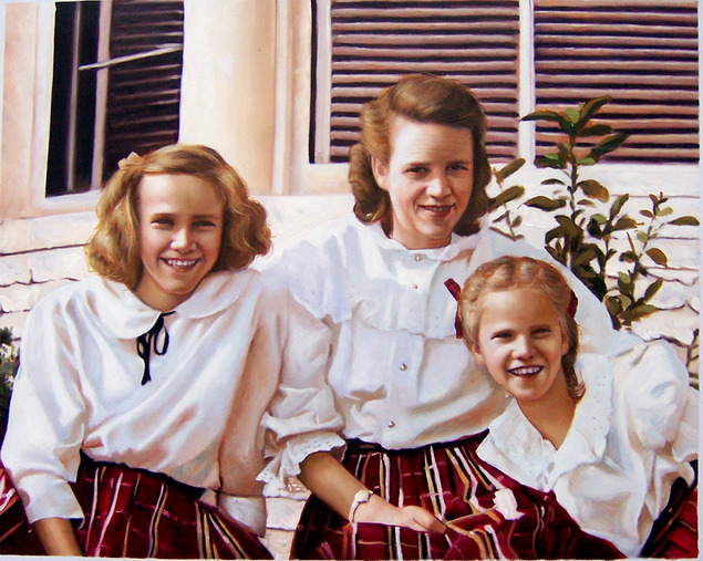 picture to paint vintage style oil portrait of sisters