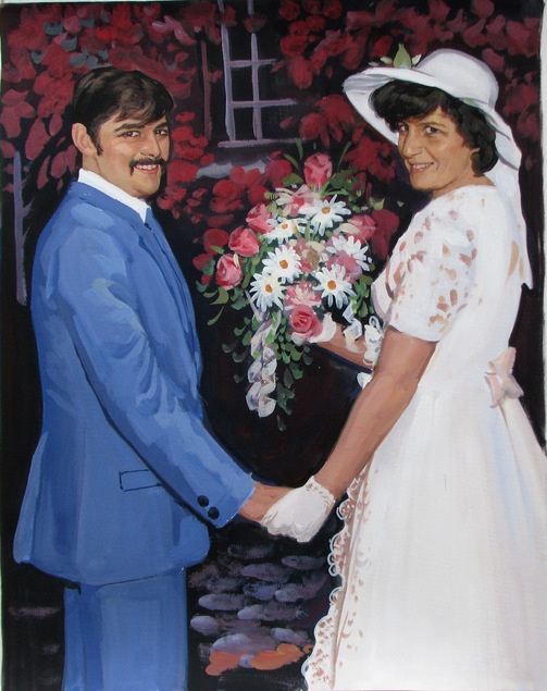 photo de mariage à la peinture à l'huile