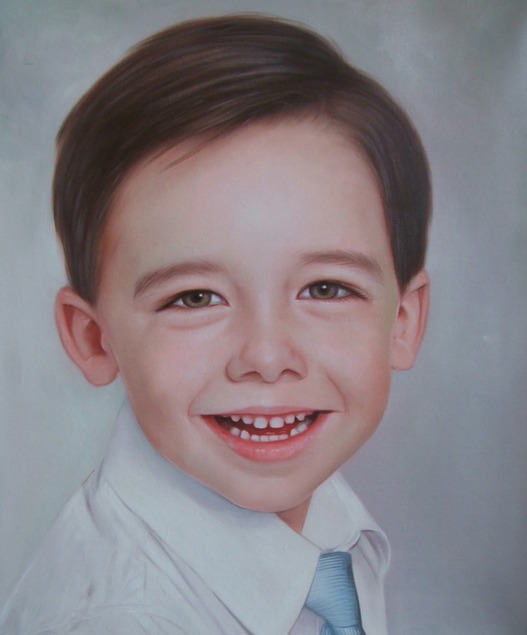 a custom made portrait of an young boy with brown hair eyes