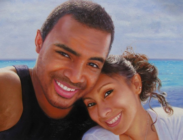 turn photo into oil painting black couple by beach