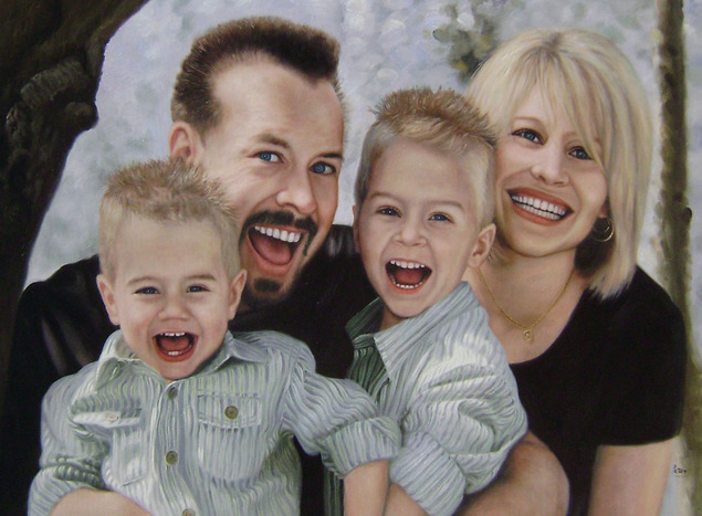 an oil panting of a family laughing