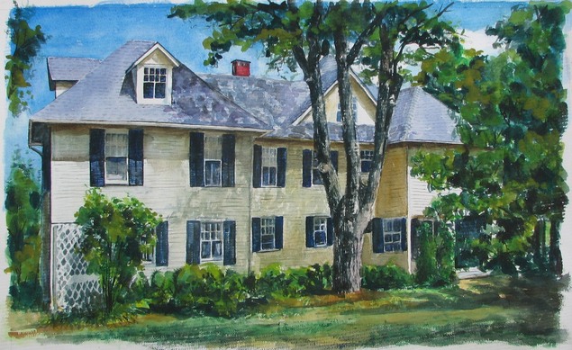 custom watercolor painting of a big yellow house