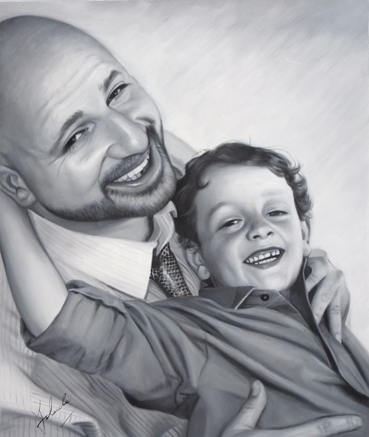 family oil portrait - father and child