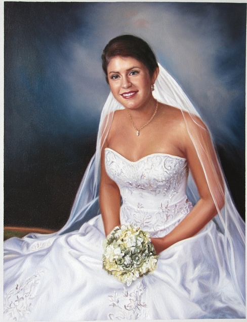 an oil painting of a bride in a beautiful dress