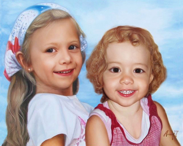 Kinder Foto gemalt in Öl
