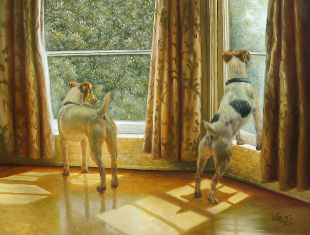 oil dogs painting at home