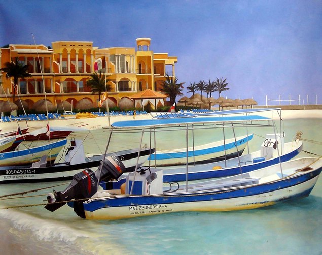 Custom oil painting of a hotel by the sea