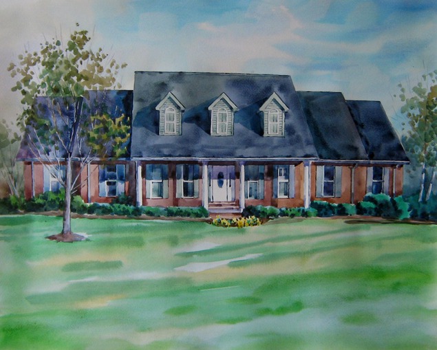 custom watercolor painting of a shaded house