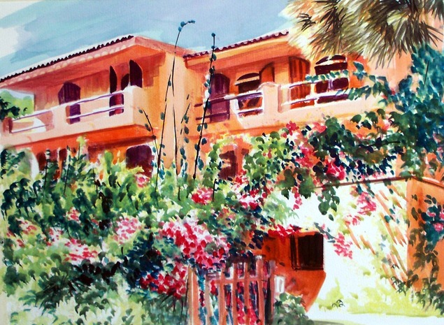 Aquarellgemälde von einem Haus