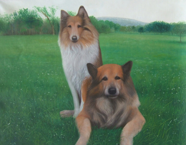 dos perros como la pintura al óleo