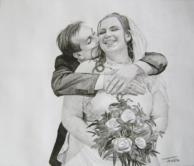 photo de mariage en dessin au crayon
