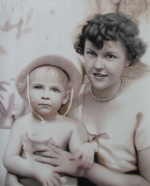 custom vintage oil portrait of mother and child