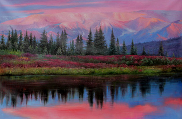 colorful landscape painting of a lake