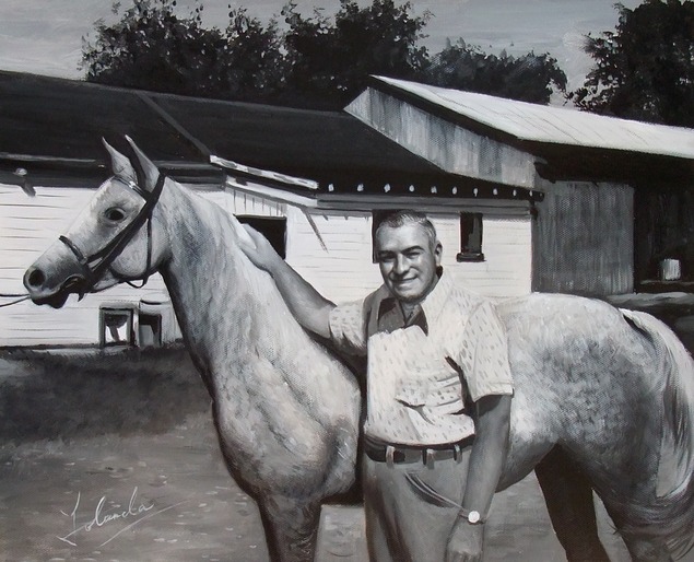 custom acrylic black and white portrait of man and horse 