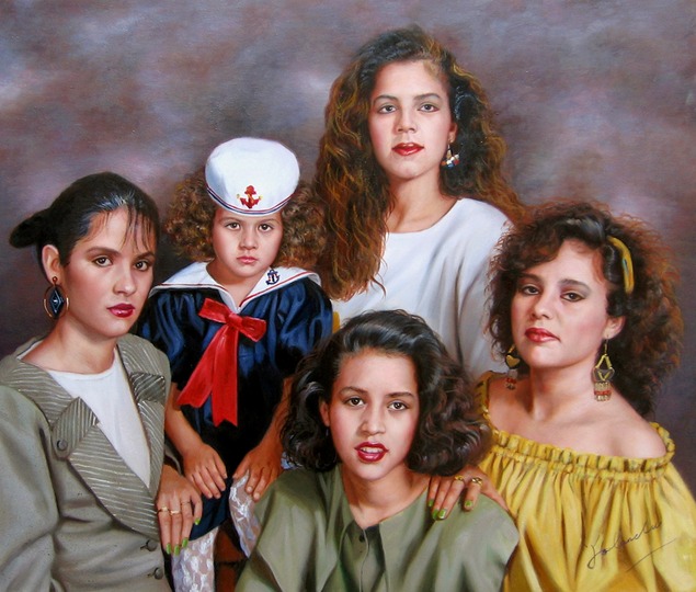 a custom oil painting of latino family