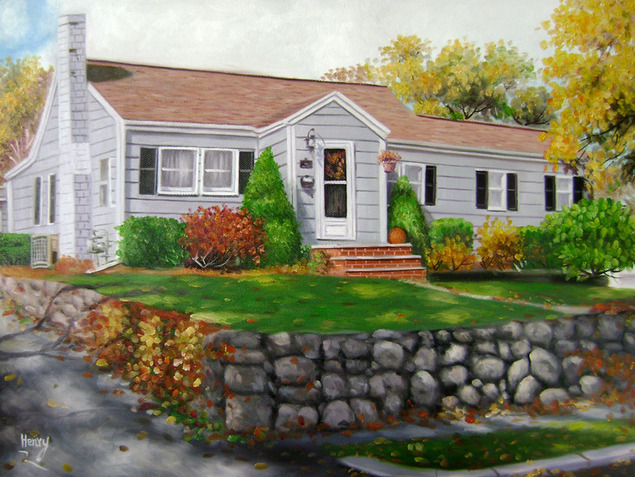 Custom oil handmade painting of a white wood house