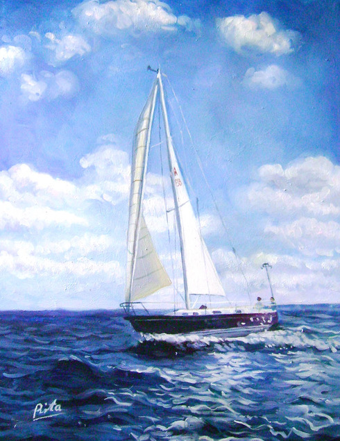 hand painted realistic painting of a boat