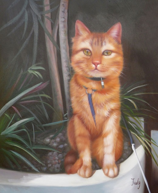 pintura al óleo de un gato