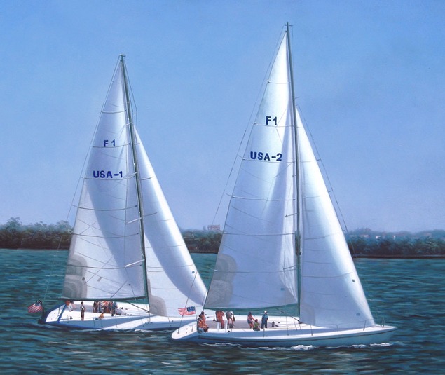 painting of a boat on canvas