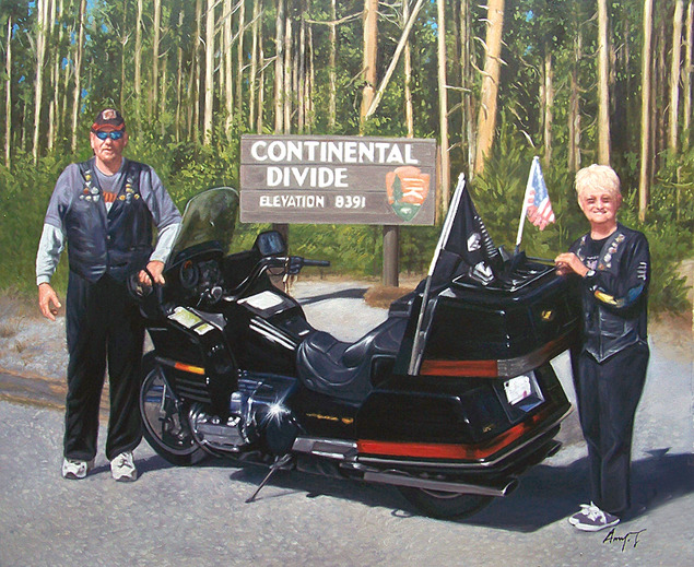 Custom oil handmade painting of an american bike