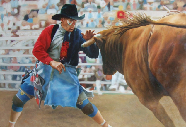 picture to painting of bullfighter in the ring