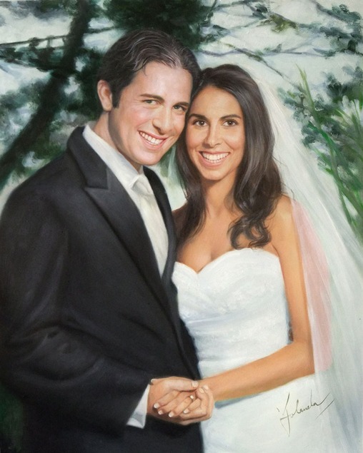 a custom oil painting of a couple holding hands