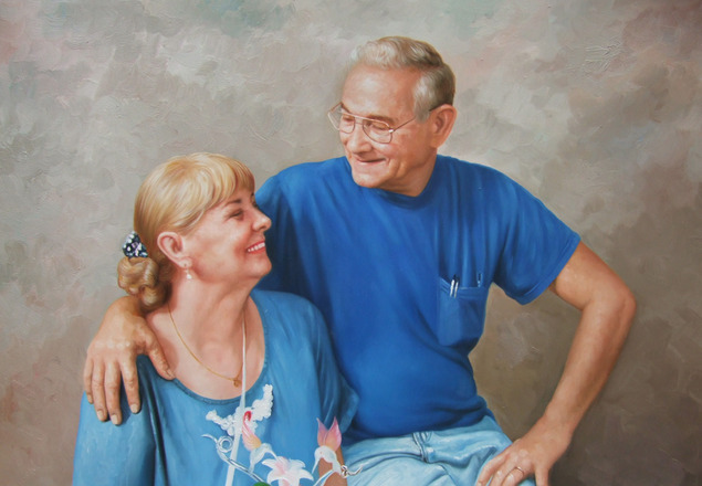 pictures to paint elder couple matching blue shirts