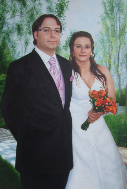 foto de la boda se convirtió en una pintura al óleo