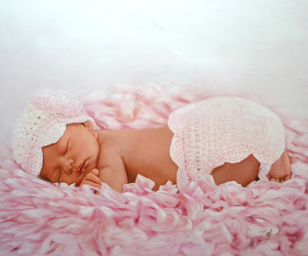 a custom oil painting of little child sleeping