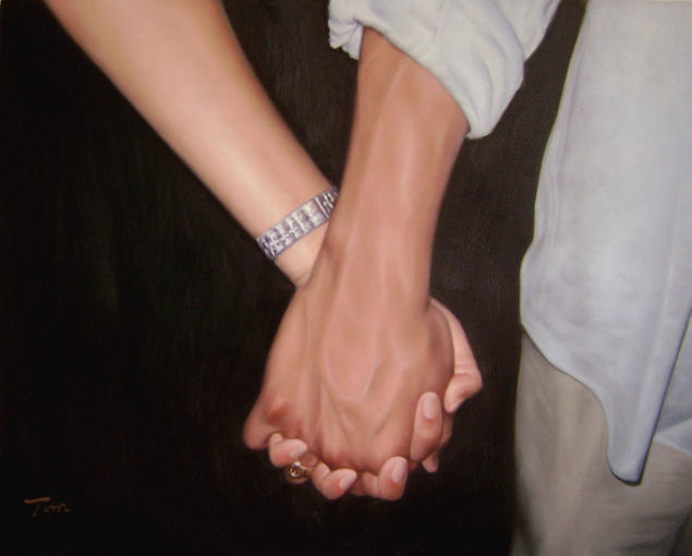 custom oil painting of couple holding hands love