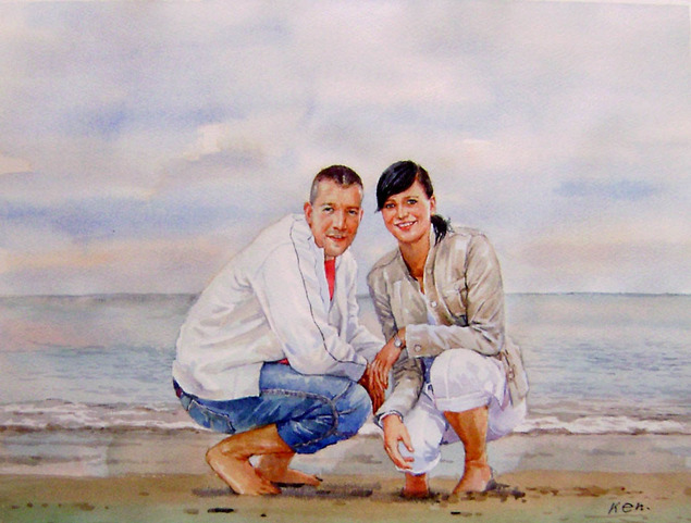Gemälde von einem Pärchen am Strand
