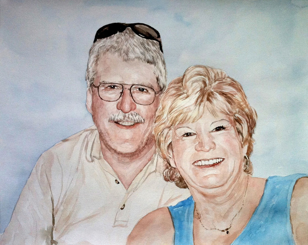 custom watercolor painting of a happy couple