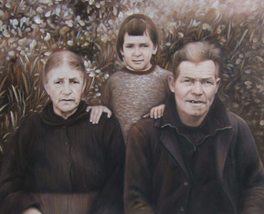 vintage style oil family painting near field