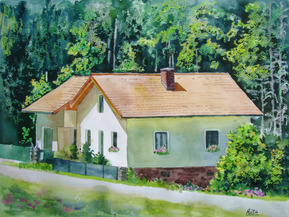 Unser Zuhause als Aquarellgemälde