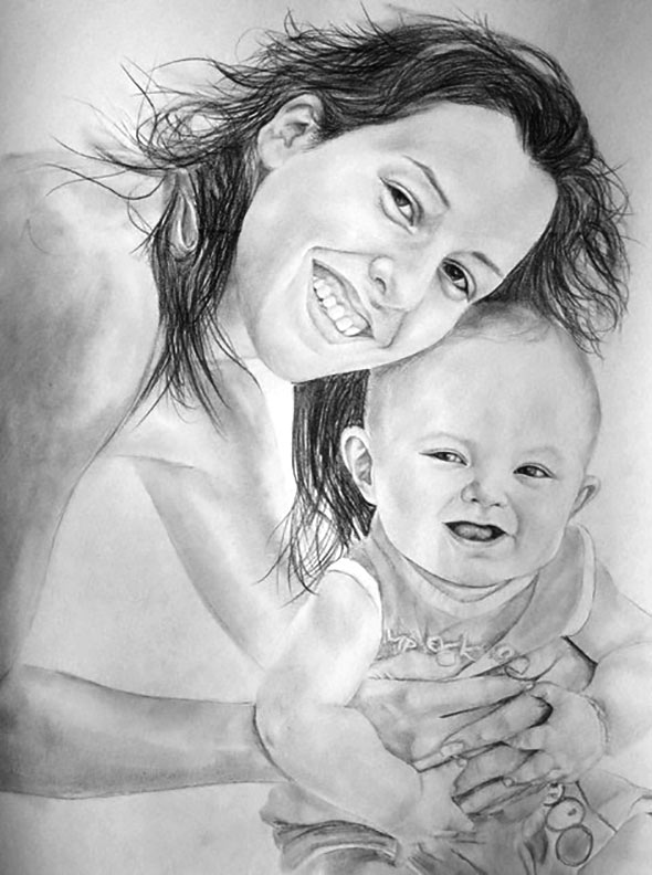 Mamma e bambino matita nera da fotografia