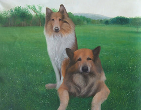 dos perros como la pintura al óleo