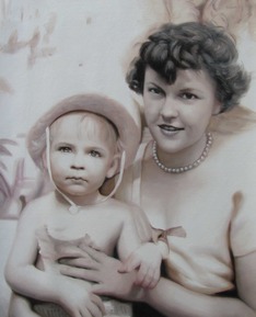 custom vintage oil portrait of mother and child