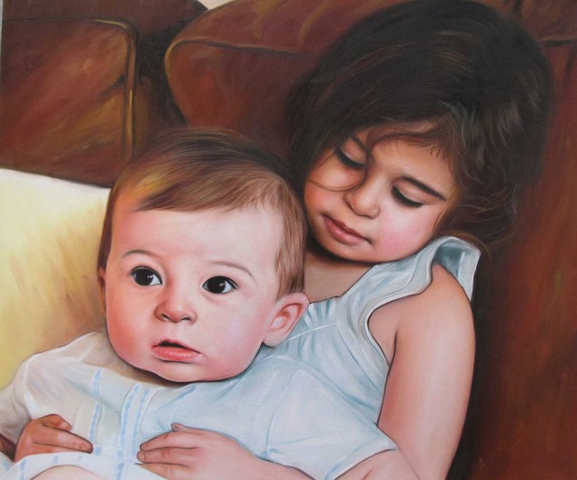 an oil painting of siblings